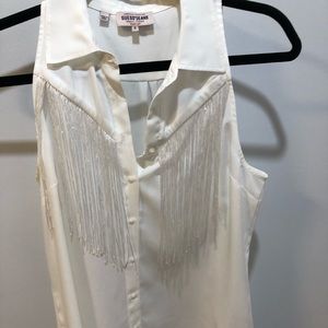 Guess sleeveless fringe white size S